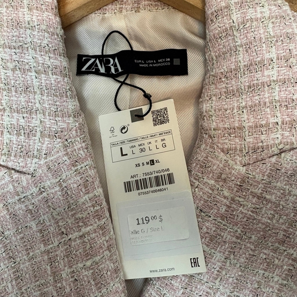 Zara Pink & Silver Tweed Blazer Double Breasted Tailored Jacket Size L NWT - Picture 10 of 14